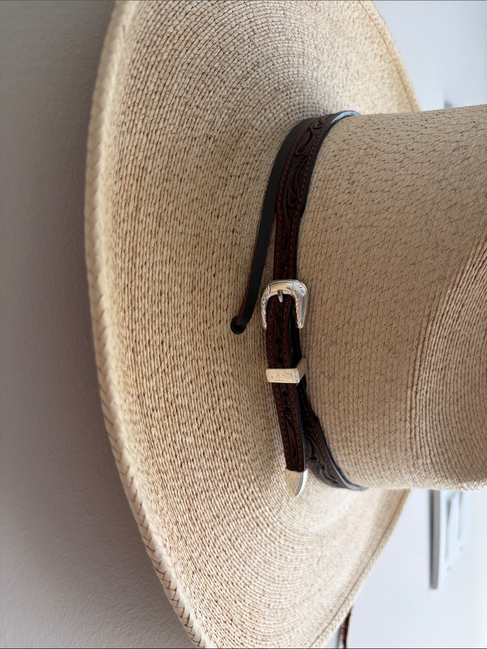 Stetson Natural Straw Hat with Dark Brown Leather Band - Picture 8 of 11